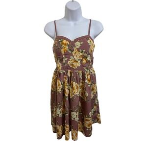 Band of Gypsies Floral Print Smocked Bust Sweetheart Neckline Mini Dress Medium